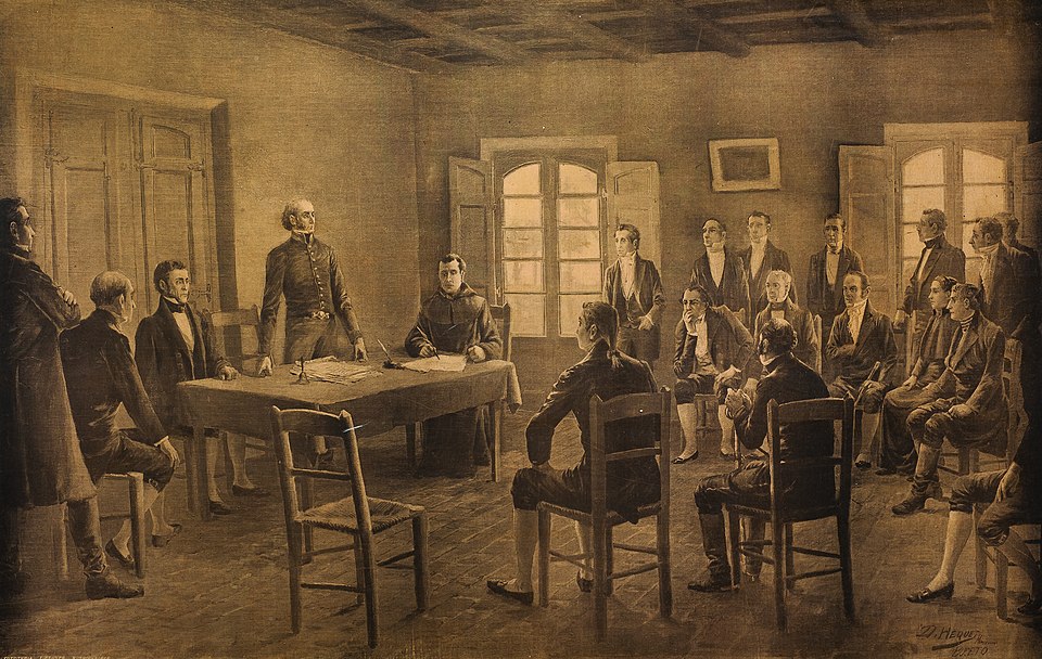 Artigas frente al Congreso del Año XIII, Pintura de Diógenes Hequet, Óleo sobre tela (43x68cm).Haica 1896
