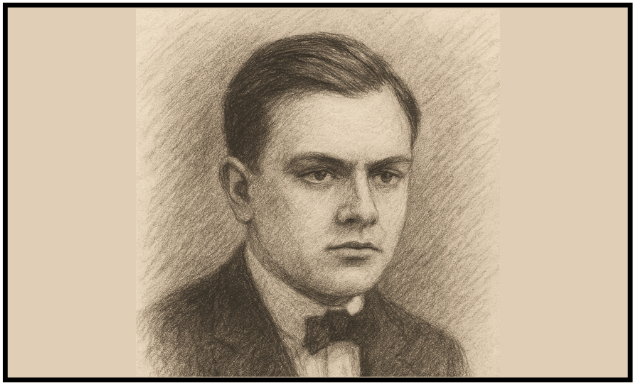 Retrato en primer plano de José Sebastián Tallón, dibujo en tonos marrones y negros, con traje oscuro y moño, sobre papel de apariencia envejecida.