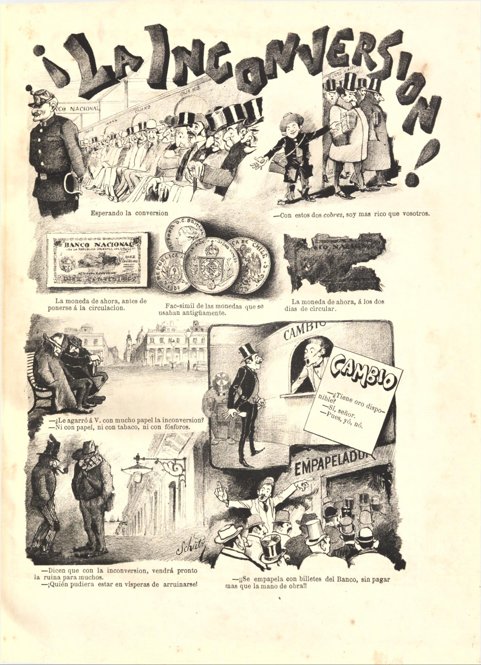 Caricatura sobre la inconversión en 1890. Caras y Caretas