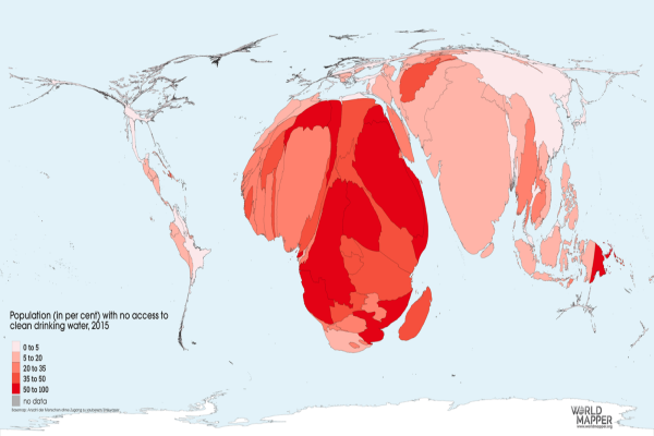Cartograma: "Sin acceso al agua per cápita"