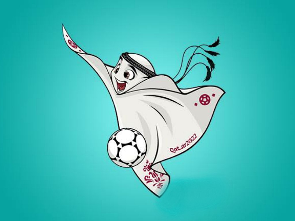 Imagen de La' ebb la mascota del mundial sobre fondo celeste