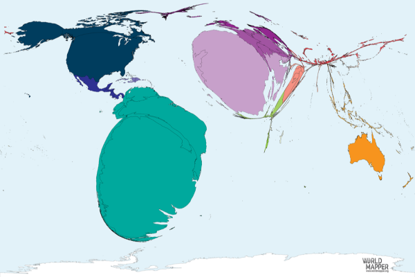 Cartograma "Migración desde Uruguay 1990-2017"