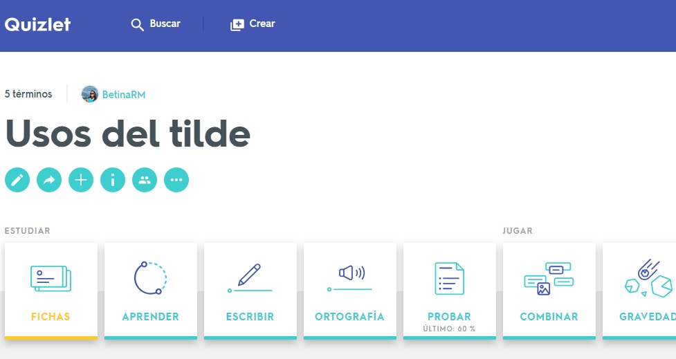 Captura de pantalla del Quizlet
