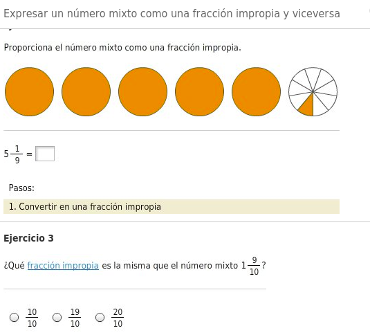 actividades de números mixtos en la PAM