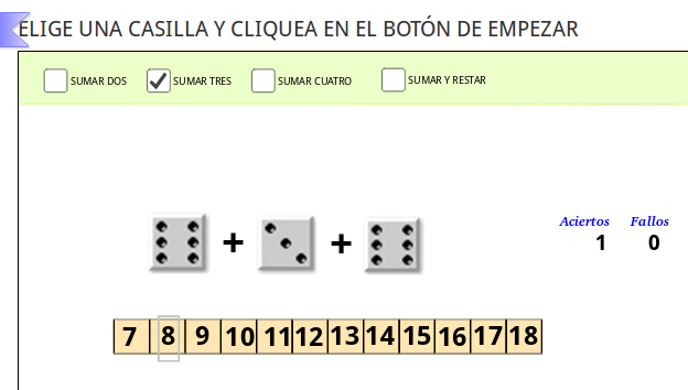 captura de la actividad con dados, sumas y restas