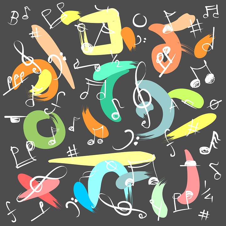 collage colores y signos musicales