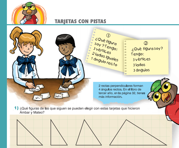 Actividad con tarjetas con pistas para identificar triángulos