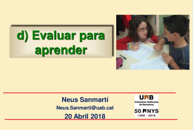 Primera diapositiva: Evaluar para Aprender. Neus Sanmartí