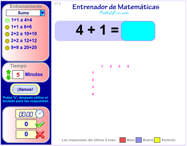 Captura de una de las propuestas del juego en la que se visualiza la suma 4+1