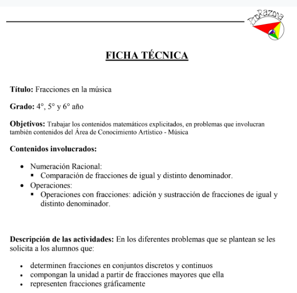 Ficha técnica del recurso donde se explicitan los objetivos y contenidos involucrados en el paquete de actividades