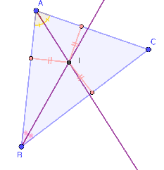 triángulo con dos bisectrices de sus ángulos y el incentro