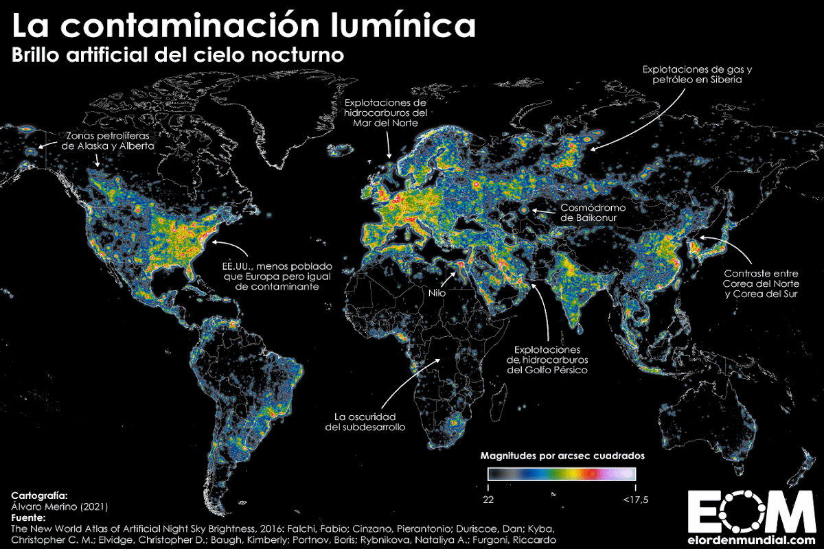 Mapa - Contaminación lumínica en el mundo
