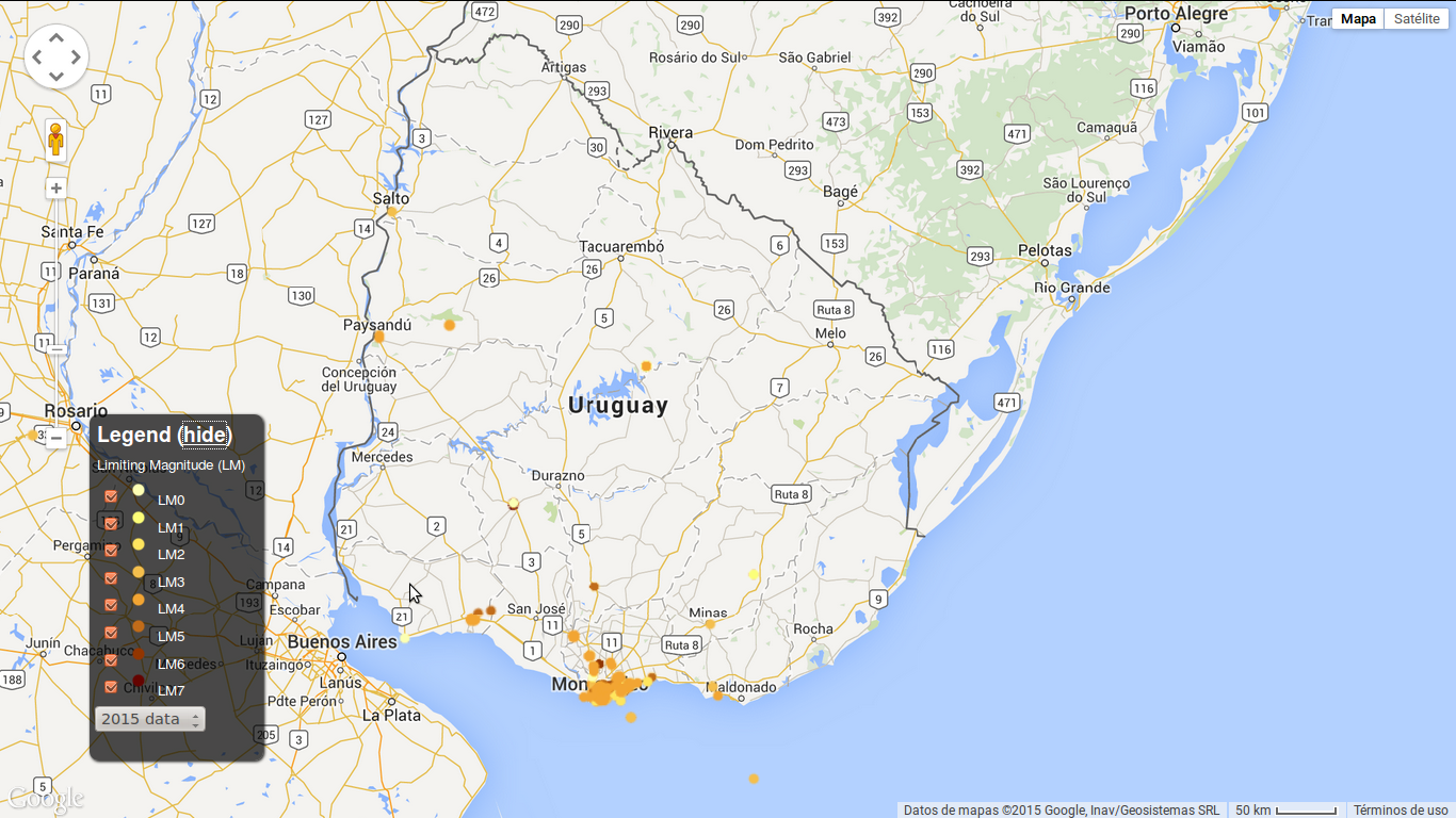 Mapas con reportes desde Uruguay