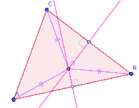 triángulo con dos mediatrices y el circuncentro