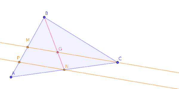 triángulo con puntos medios de lados y baricentro