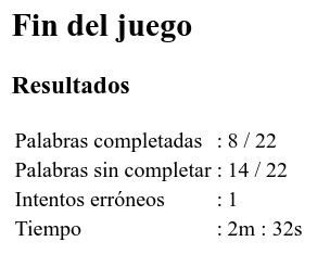 resultados del juego