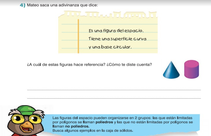 Actividad sobre no poliedros del cuaderno para hacer matemática en 4°