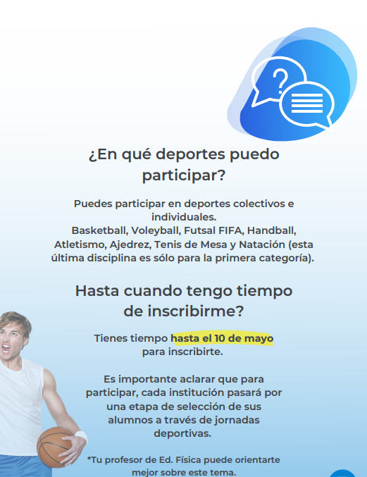 Afiche de deportes en que se compite en los JDN.