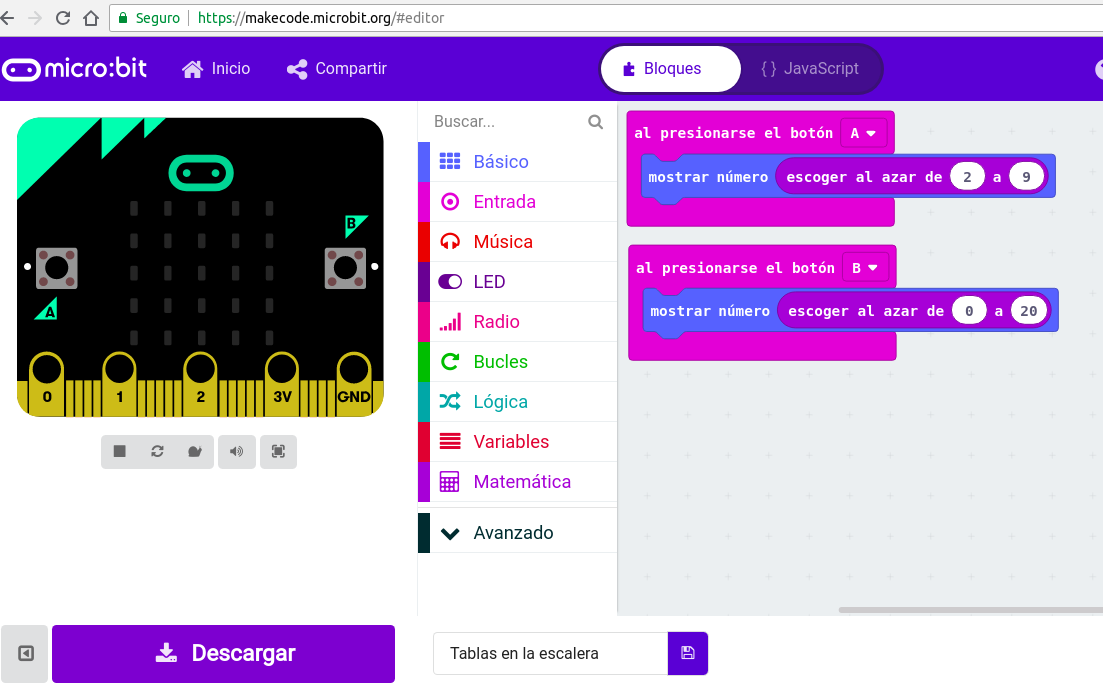 tablas desde MakeCode