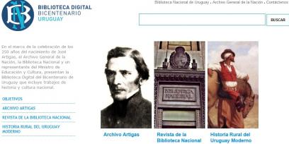 Portada del sitio web Biblioteca digital Bicentenario Uruguay