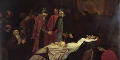 Cuadro "The Reconciliation of the Montagues and Capulets over the Dead Bodies of Romeo and Juliet" de Frederic Leighton