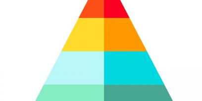 Un triángulo a rayas de colores, dividido verticalmente