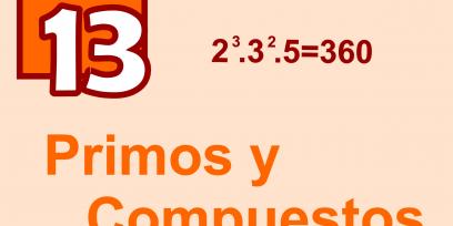 Texto: Números primos y compuestos, ejemplo de descomposición en factores primos y Número 13