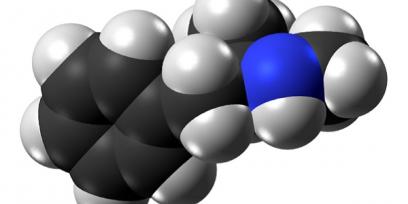 Modelo en 3D de la molécula de metanfetamina