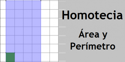 Dos rectángulos sobre cuadrícula con leyenda: Homotecia Área y Perímetro