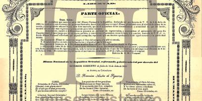 Facsímil del texto del himno uruguayo publicado en 1845 por El Nacional