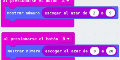 Programación de los botonoes A y B de la plaqueta Microbit para jugar a las tablas de multiplicar