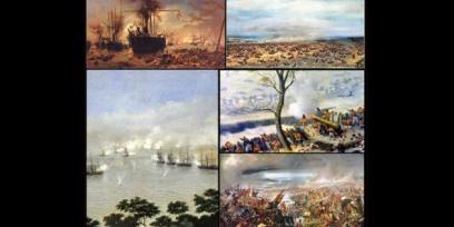 Composición con varias imágenes ilustradas de escenas de la Guerra de la Triple Alianza. 