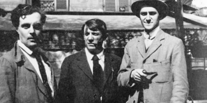 Fotografía de Amadeo Modigliani, Pablo Picasso y André Salmon en París, en 1916