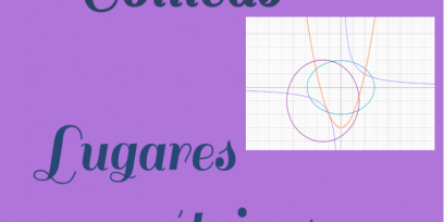 Contiene dos leyendas:"Cónicas" y "Lugares geométricos" e imágenes realizadas en geogebra de cónicas