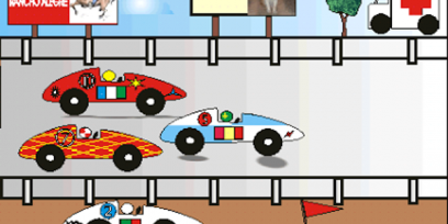Imagen muestra dibujo de autos en una carrera.