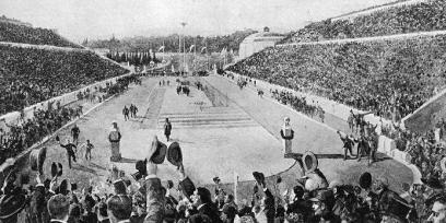 Vista oblicua del estadio de atletismo de Atenas