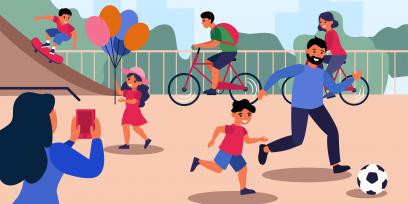 Imagen vectorial de personas practicando deporte al aire libre
