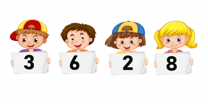 Dibujo de niños con tarjetas con números