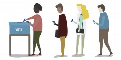 Dibujo de personas esperando para votar