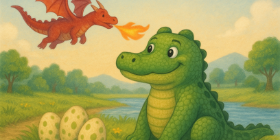 Ilustración. Protagonista del cuento, una cocodrilo.