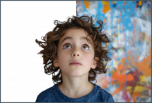 Imagen fotográfica de retrato de niño con diferentes fondos.