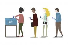 Dibujo de personas esperando para votar