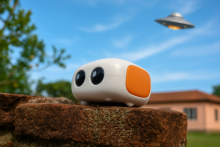 Imagen de Robotín bajando de la nave espacial en la escuela