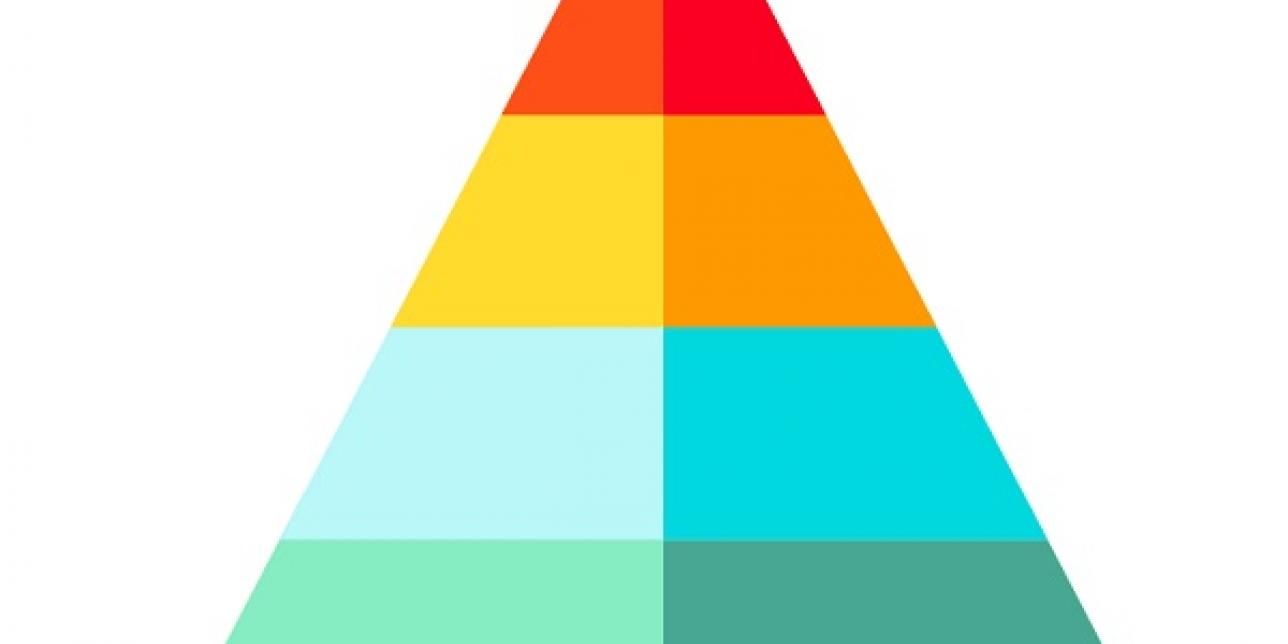 Un triángulo a rayas de colores, dividido verticalmente