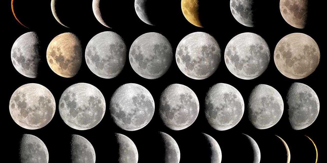 Fotos de los cambios en la fase lunar, tal como se ven desde el hemisferio sur.