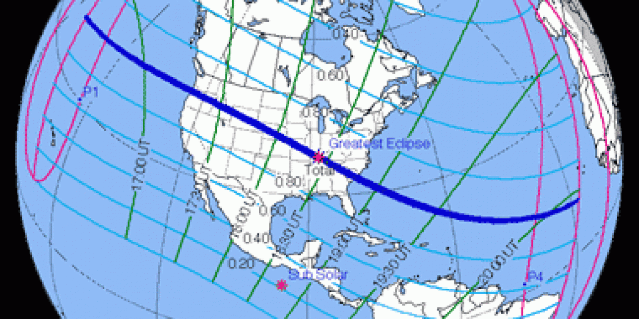 mapa del eclipse solar del 21 de agosto del 2017 en EEUU