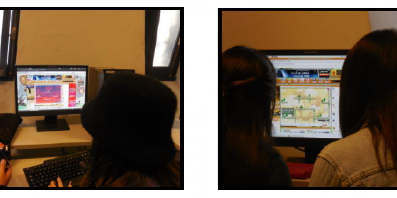 Imágnes de estudiantes frente a pantallas de computadora 