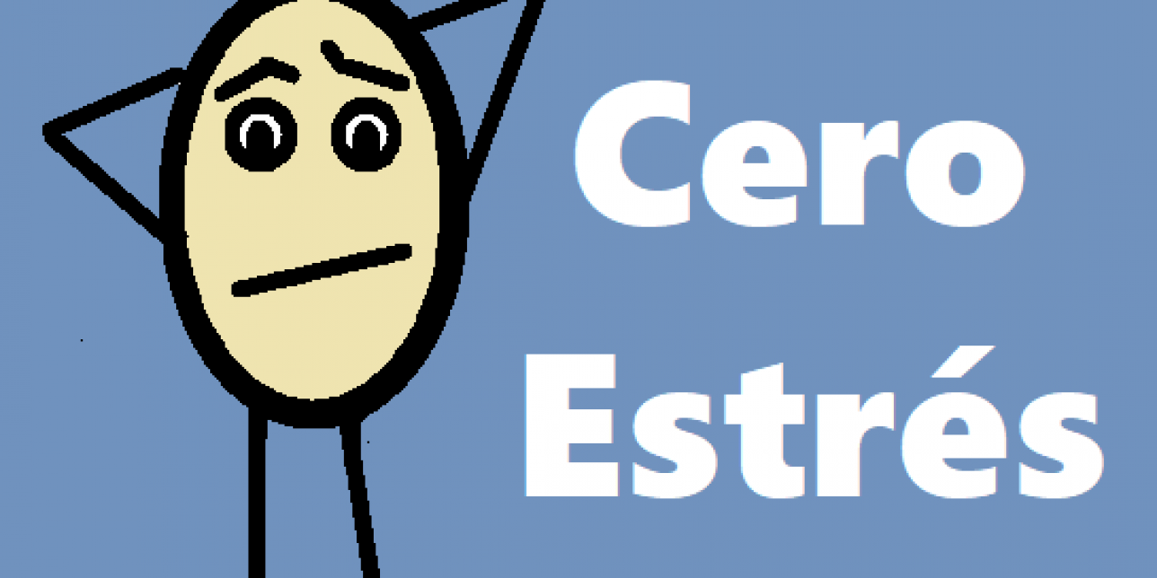 dibujo de un cero conflictuado y el texto "Cero Estrés"