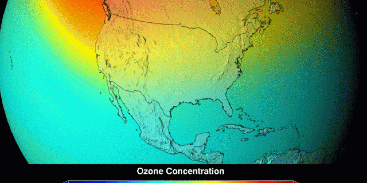 Proyección de la NASA desde 1974 a 2060 sobre el impacto de los CFCs en la capa de ozono si no se hubiese prohibido su uso