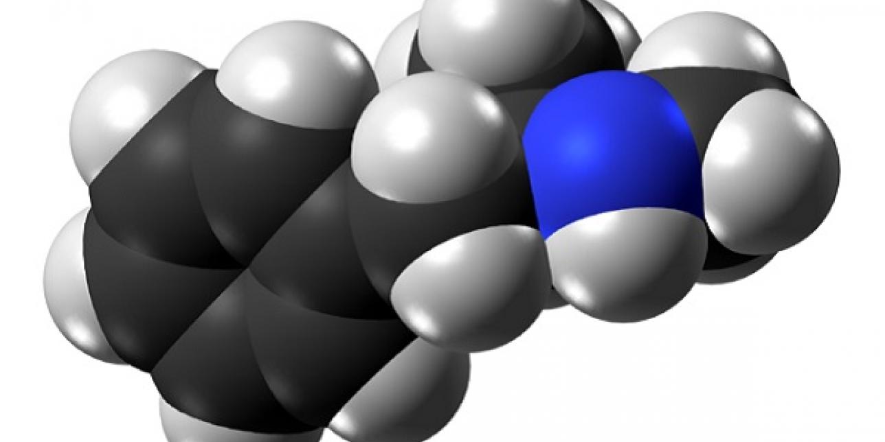 Modelo en 3D de la molécula de metanfetamina